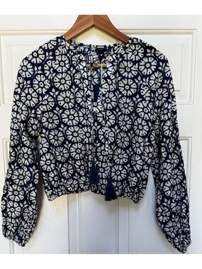 Roller Rabbit X target Navy & Cream Printed floral Tie-Front Top XXS boho style